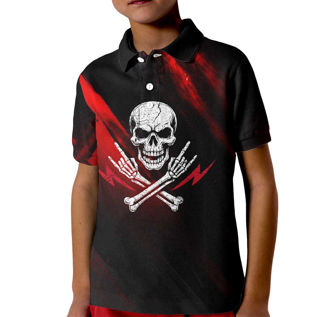 Boomer Generation Kid Polo Shirt with Skull Crossbones and Grunge Streak Pattern