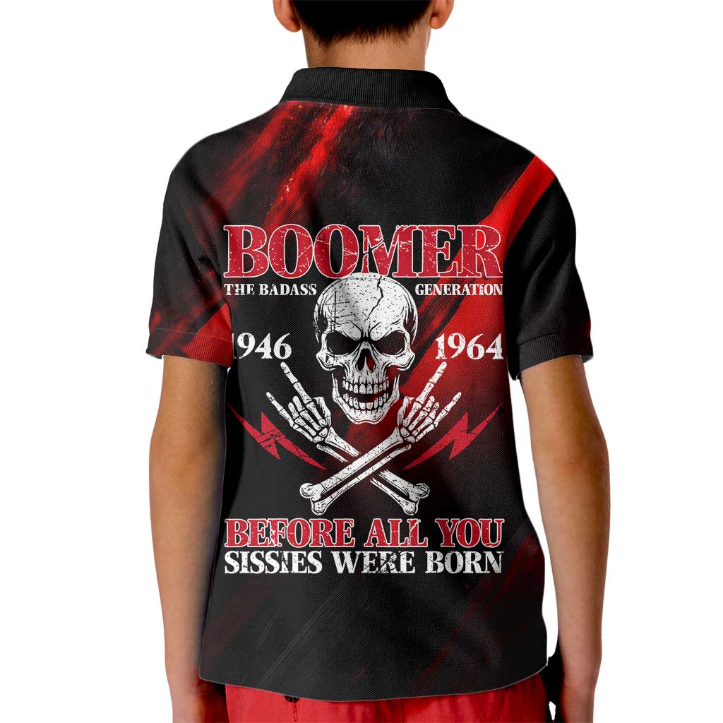Boomer Generation Kid Polo Shirt with Skull Crossbones and Grunge Streak Pattern