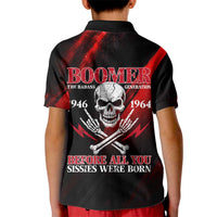 Boomer Generation Kid Polo Shirt with Skull Crossbones and Grunge Streak Pattern