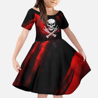 Boomer Generation Kid Short Sleeve Dress with Skull Crossbones and Grunge Streak Pattern