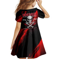 Boomer Generation Kid Short Sleeve Dress with Skull Crossbones and Grunge Streak Pattern