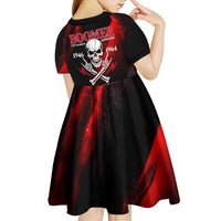 Boomer Generation Kid Short Sleeve Dress with Skull Crossbones and Grunge Streak Pattern