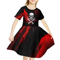 Boomer Generation Kid Short Sleeve Dress with Skull Crossbones and Grunge Streak Pattern
