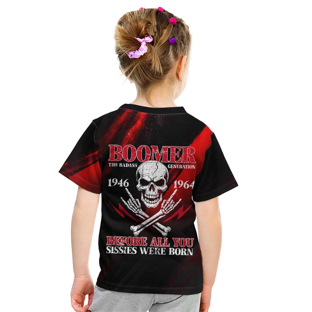 Boomer Generation Kid T Shirt with Skull Crossbones and Grunge Streak Pattern