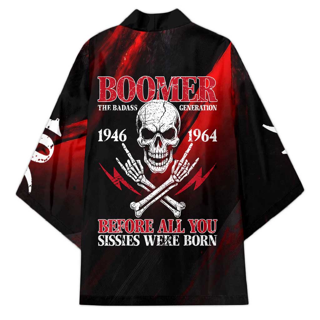Boomer Generation Kimono with Skull Crossbones and Grunge Streak Pattern