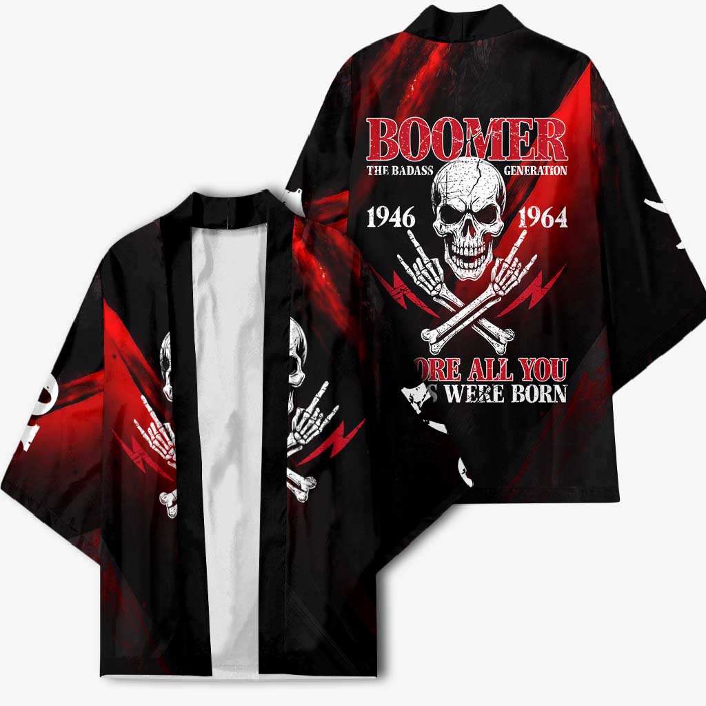 Boomer Generation Kimono with Skull Crossbones and Grunge Streak Pattern