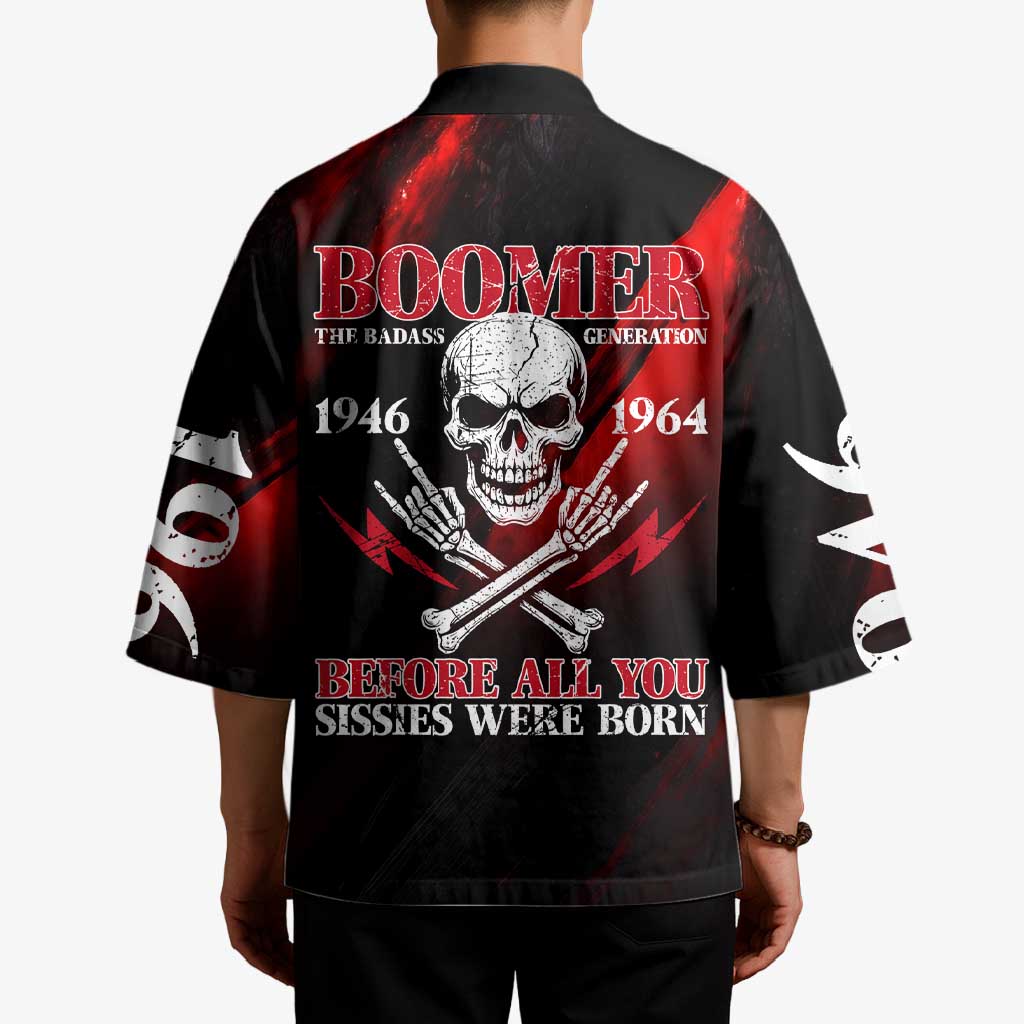 Boomer Generation Kimono with Skull Crossbones and Grunge Streak Pattern