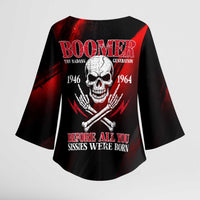 Boomer Generation Kimono Sleeve Blouse with Skull Crossbones and Grunge Streak Pattern