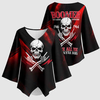 Boomer Generation Kimono Sleeve Blouse with Skull Crossbones and Grunge Streak Pattern