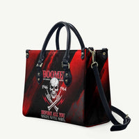 Boomer Generation Leather Bag with Skull Crossbones and Grunge Streak Pattern