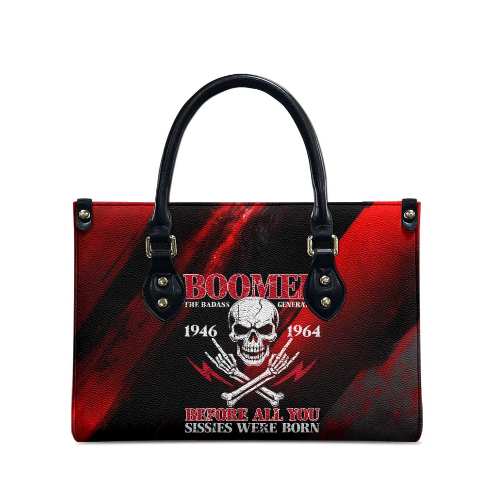 Boomer Generation Leather Bag with Skull Crossbones and Grunge Streak Pattern