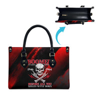 Boomer Generation Leather Bag with Skull Crossbones and Grunge Streak Pattern