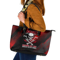 Boomer Generation Leather Tote Bag with Skull Crossbones and Grunge Streak Pattern
