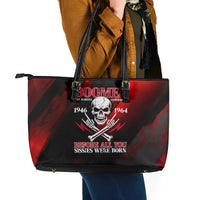 Boomer Generation Leather Tote Bag with Skull Crossbones and Grunge Streak Pattern
