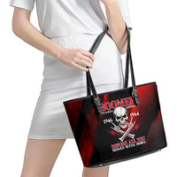Boomer Generation Leather Tote Bag with Skull Crossbones and Grunge Streak Pattern