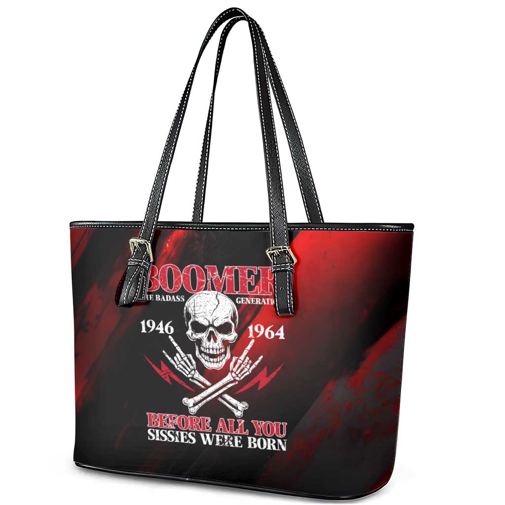 Boomer Generation Leather Tote Bag with Skull Crossbones and Grunge Streak Pattern