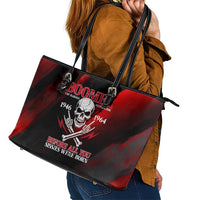 Boomer Generation Leather Tote Bag with Skull Crossbones and Grunge Streak Pattern