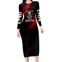 Boomer Generation Long Sleeve Bodycon Dress with Skull Crossbones and Grunge Streak Pattern