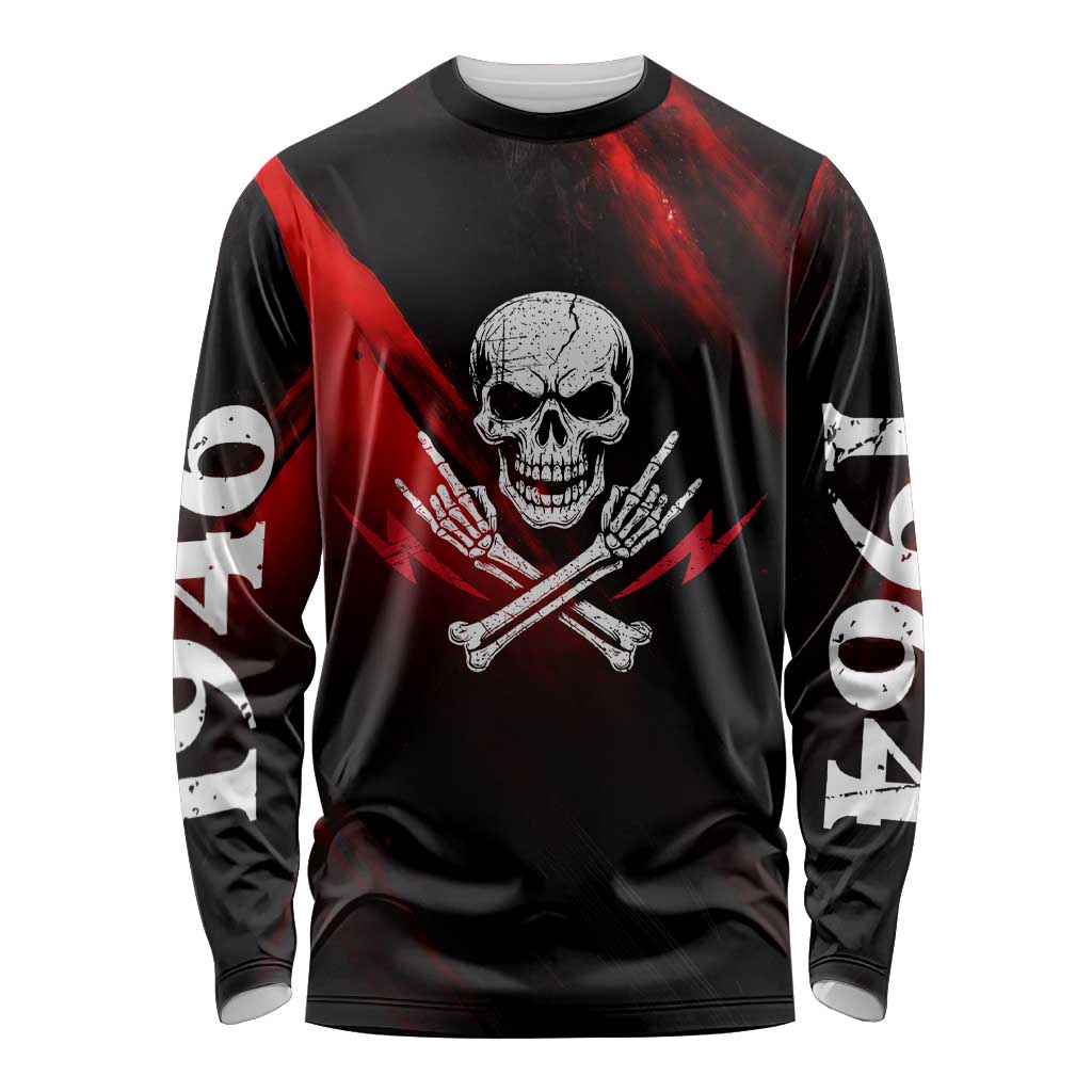 Boomer Generation Long Sleeve Shirt with Skull Crossbones and Grunge Streak Pattern