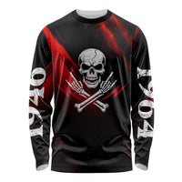 Boomer Generation Long Sleeve Shirt with Skull Crossbones and Grunge Streak Pattern