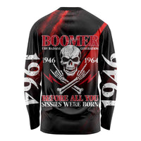 Boomer Generation Long Sleeve Shirt with Skull Crossbones and Grunge Streak Pattern