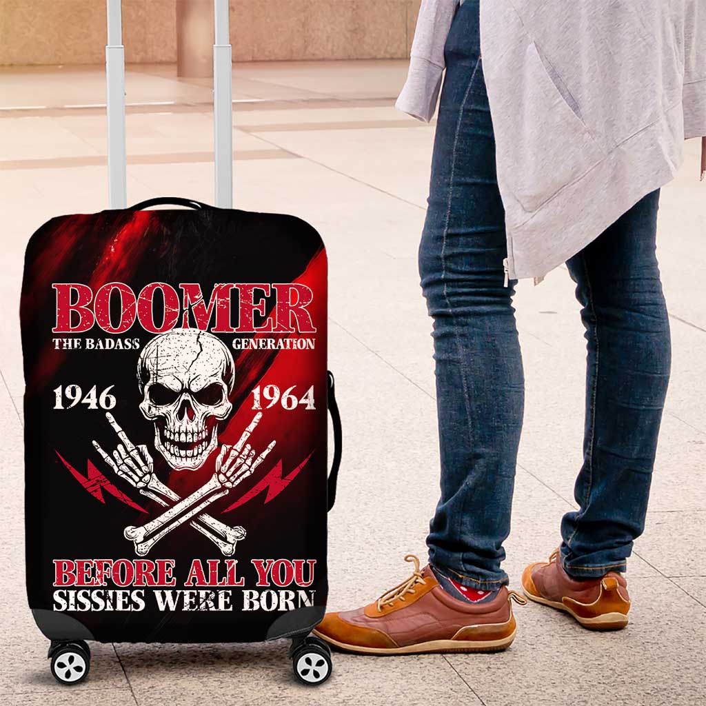 Boomer Generation Luggage Cover with Skull Crossbones and Grunge Streak Pattern
