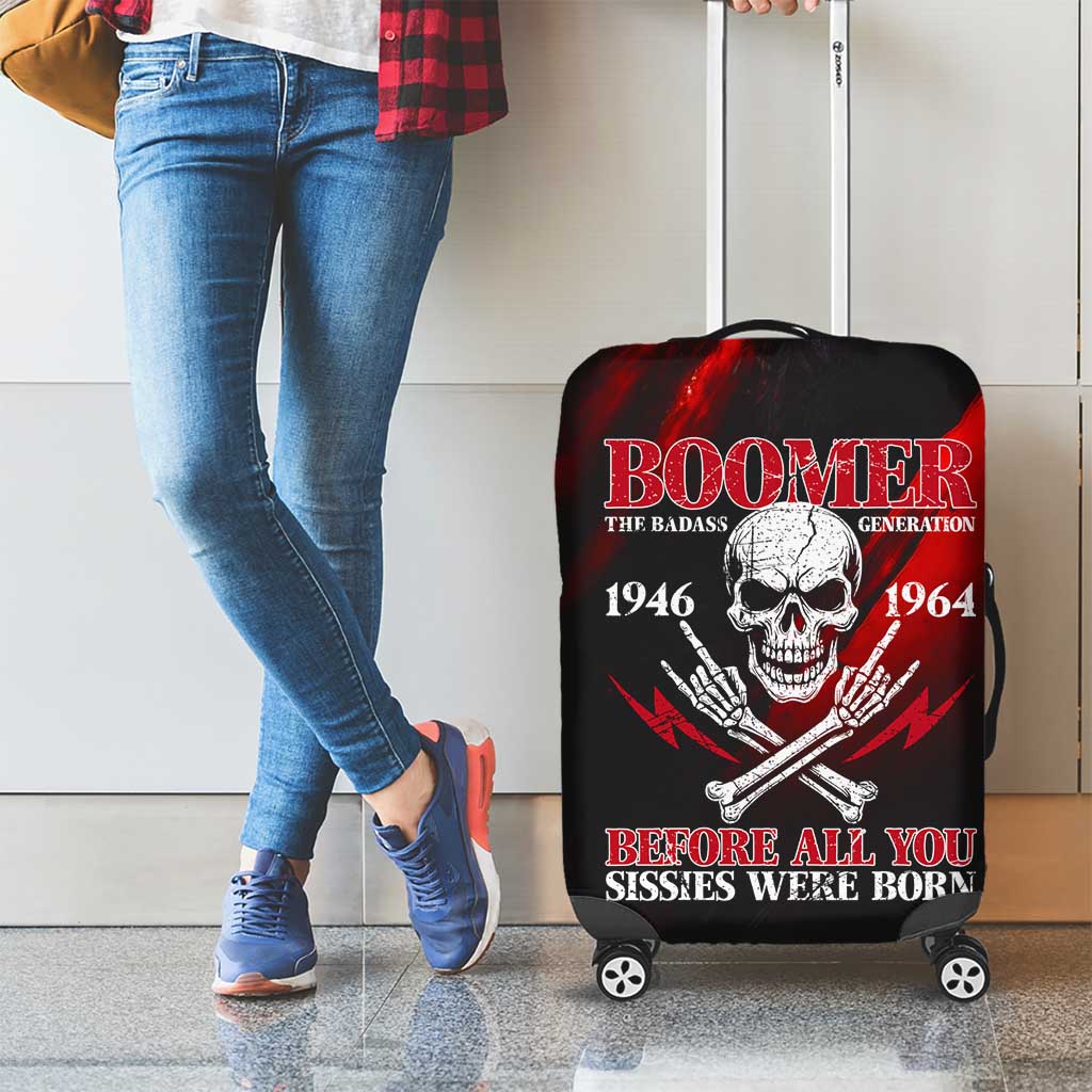 Boomer Generation Luggage Cover with Skull Crossbones and Grunge Streak Pattern