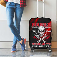 Boomer Generation Luggage Cover with Skull Crossbones and Grunge Streak Pattern