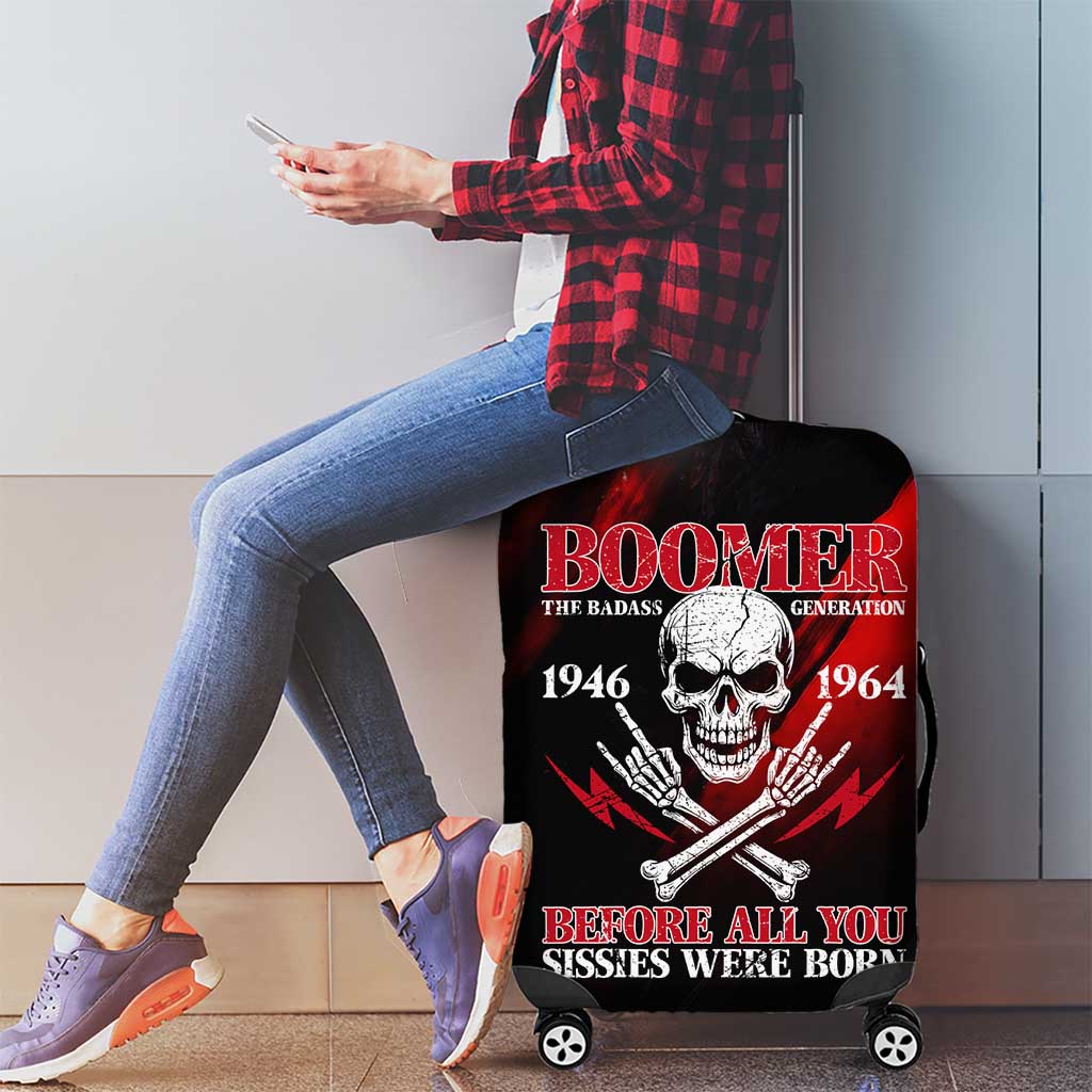 Boomer Generation Luggage Cover with Skull Crossbones and Grunge Streak Pattern