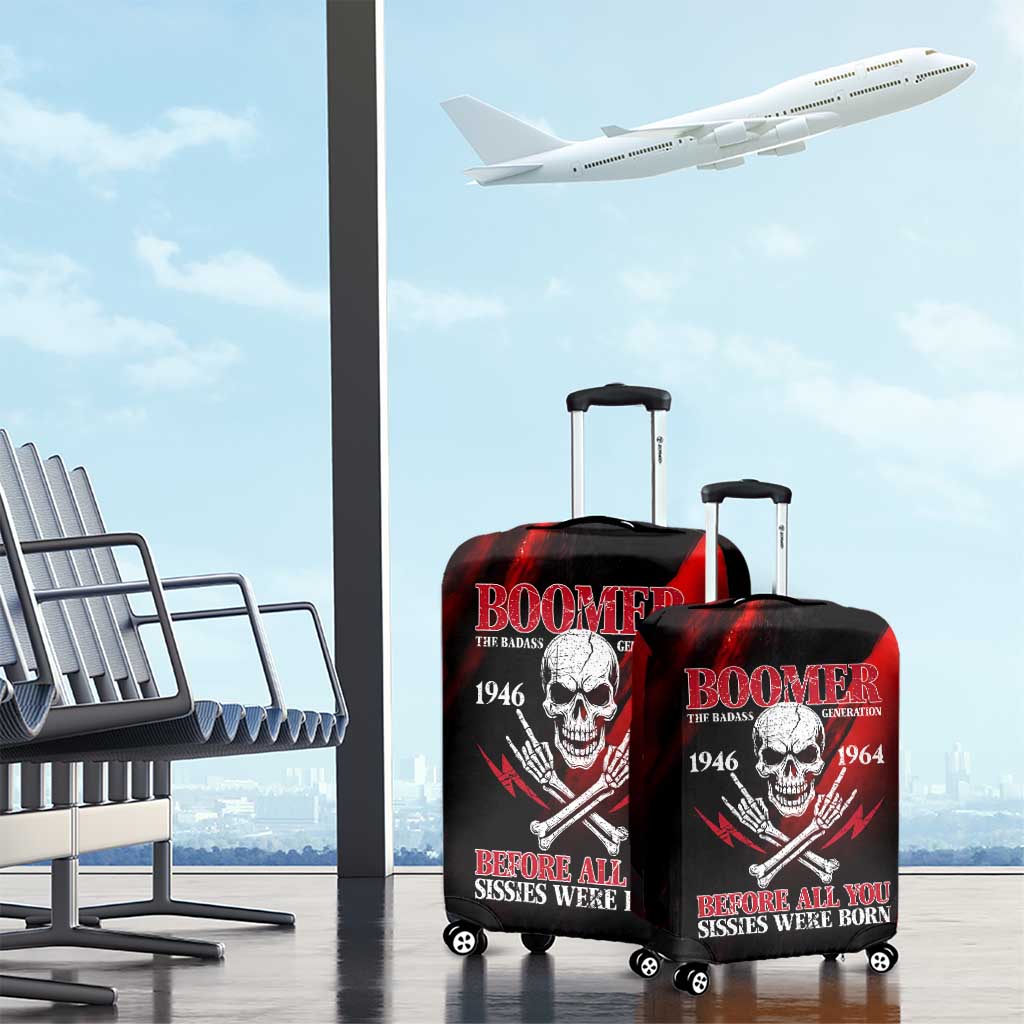 Boomer Generation Luggage Cover with Skull Crossbones and Grunge Streak Pattern