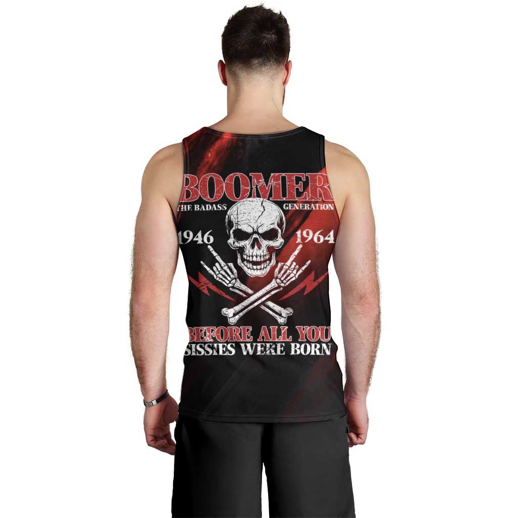 Boomer Generation Men Tank Top with Skull Crossbones and Grunge Streak Pattern