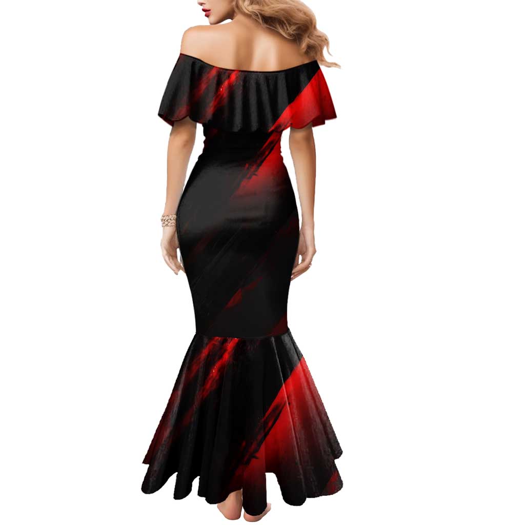 Boomer Generation Mermaid Dress with Skull Crossbones and Grunge Streak Pattern