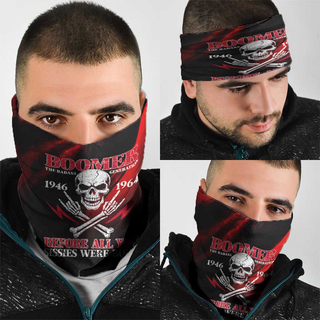 Boomer Generation Neck Gaiter with Skull Crossbones and Grunge Streak Pattern