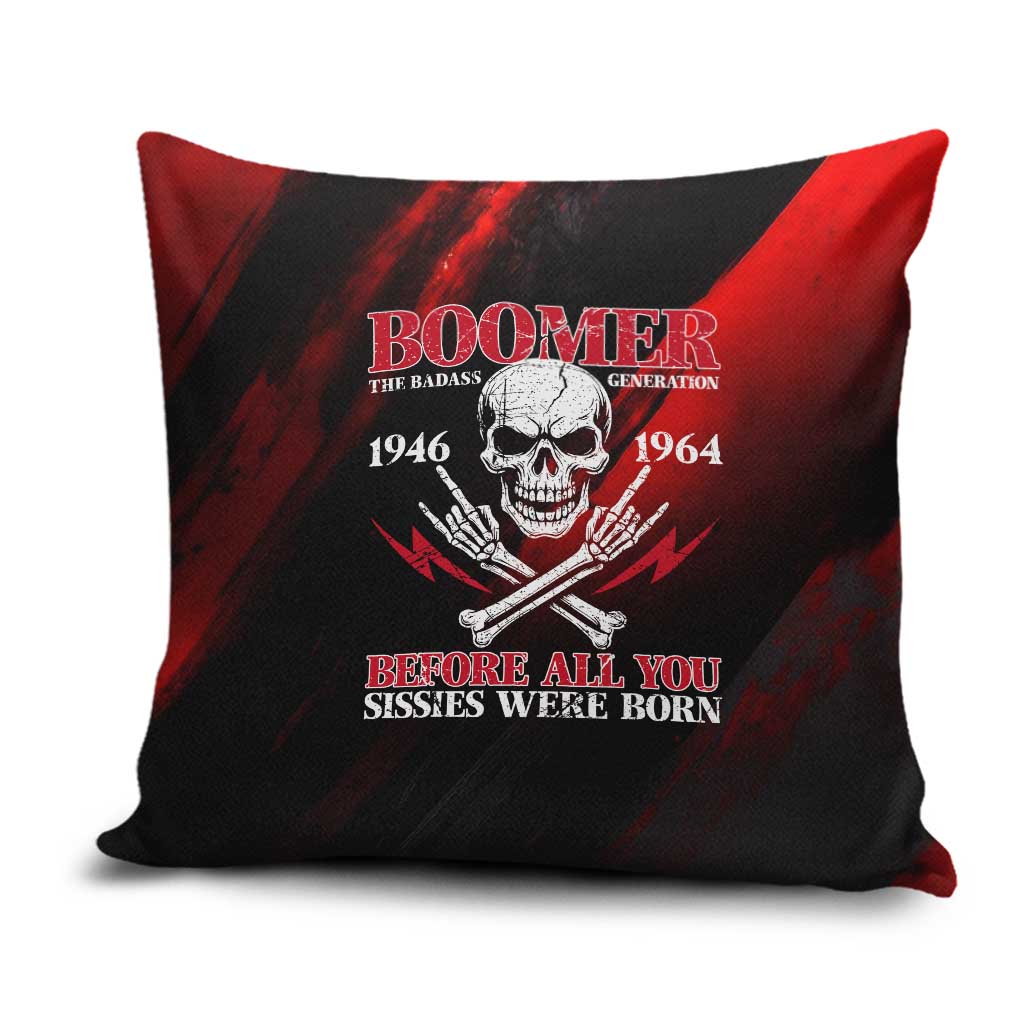 Boomer Generation Pillow Cover with Skull Crossbones and Grunge Streak Pattern