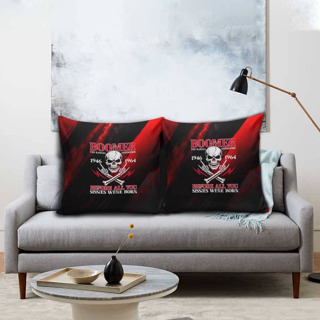Boomer Generation Pillow Cover with Skull Crossbones and Grunge Streak Pattern