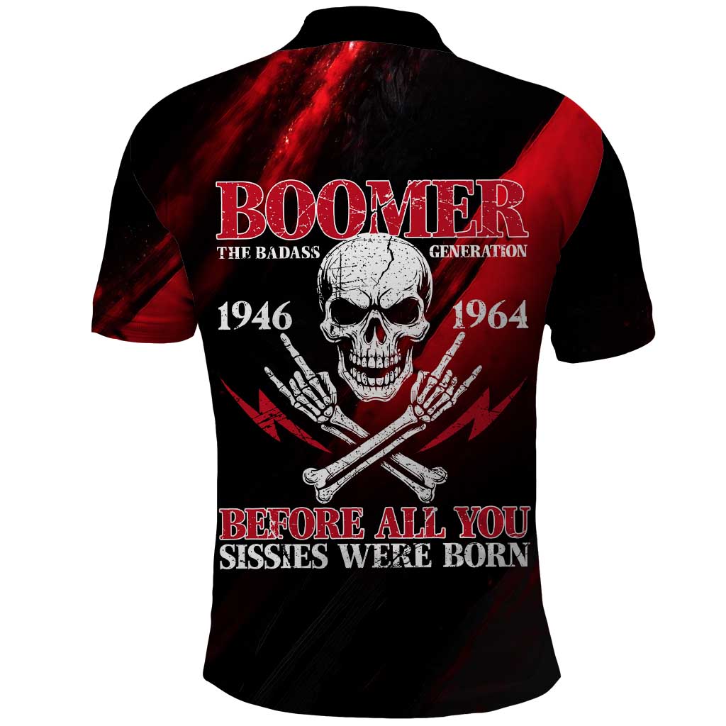 Boomer Generation Polo Shirt with Skull Crossbones and Grunge Streak Pattern