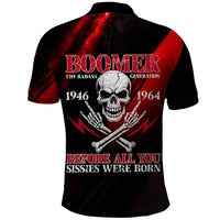 Boomer Generation Polo Shirt with Skull Crossbones and Grunge Streak Pattern