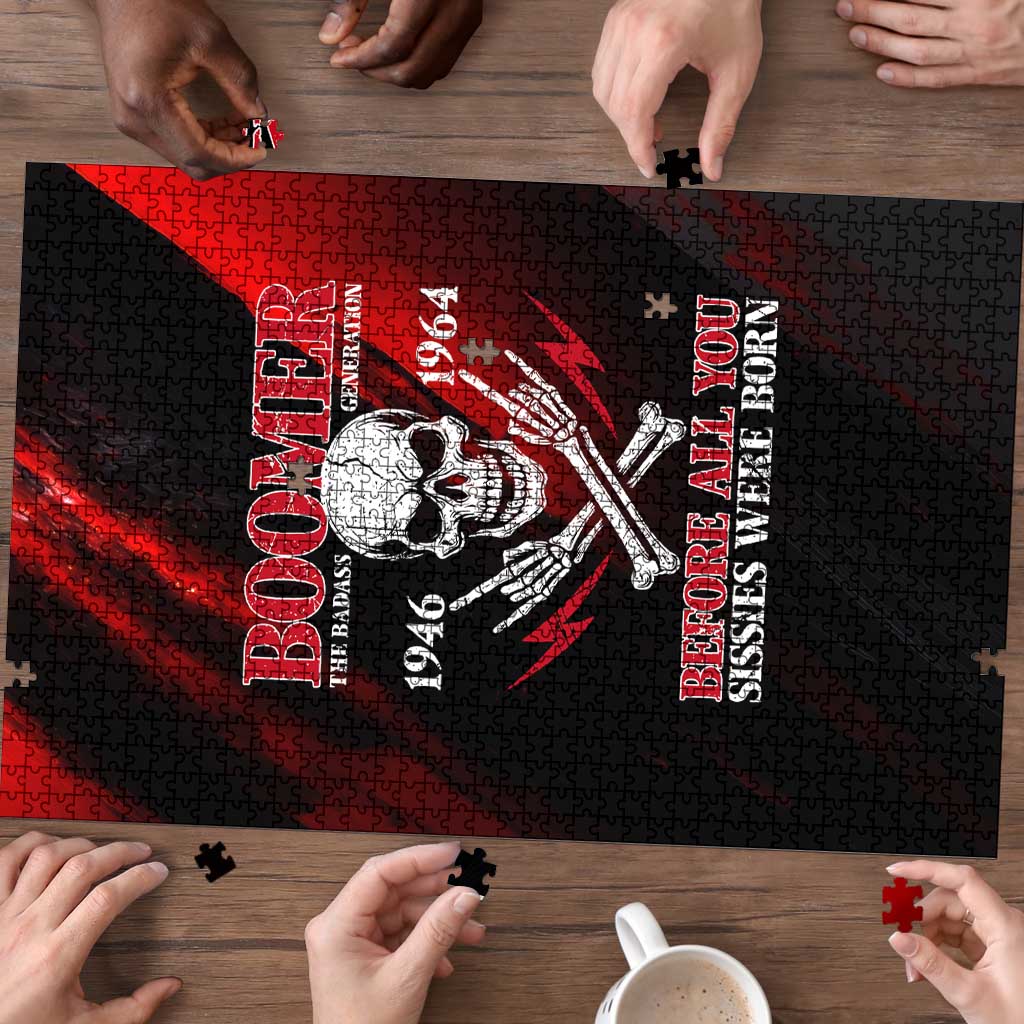 Boomer Generation Puzzle with Skull Crossbones and Grunge Streak Pattern
