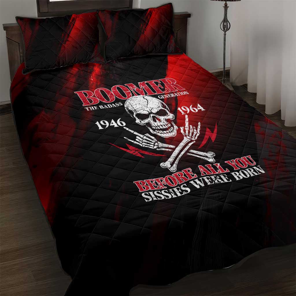 Boomer Generation Quilt Bed Set with Skull Crossbones and Grunge Streak Pattern