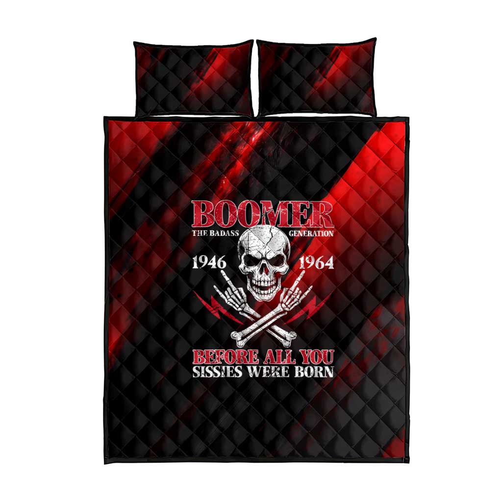 Boomer Generation Quilt Bed Set with Skull Crossbones and Grunge Streak Pattern
