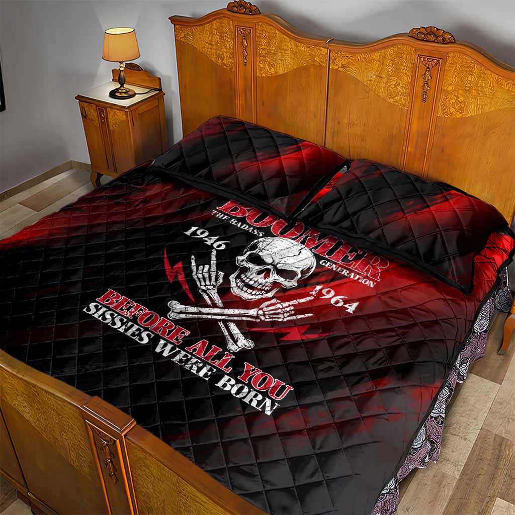 Boomer Generation Quilt Bed Set with Skull Crossbones and Grunge Streak Pattern