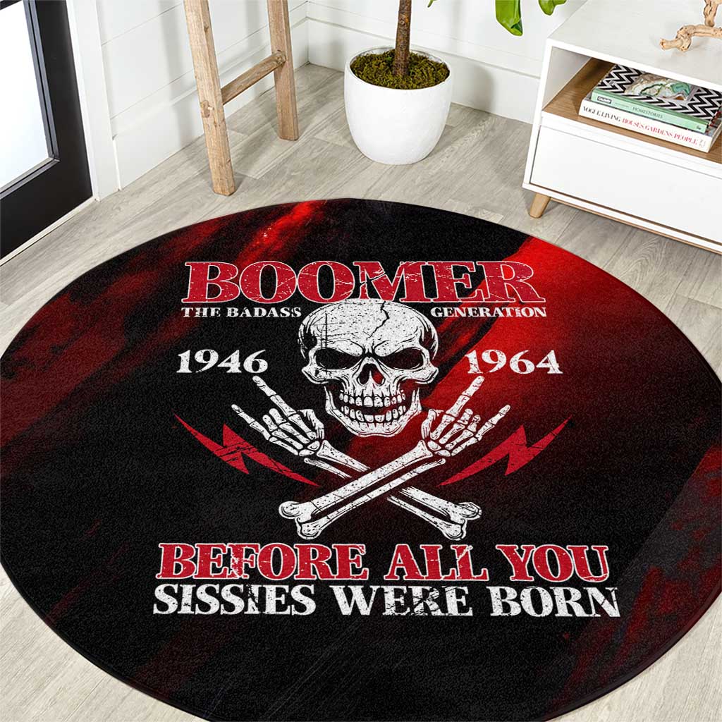 Boomer Generation Round Carpet with Skull Crossbones and Grunge Streak Pattern