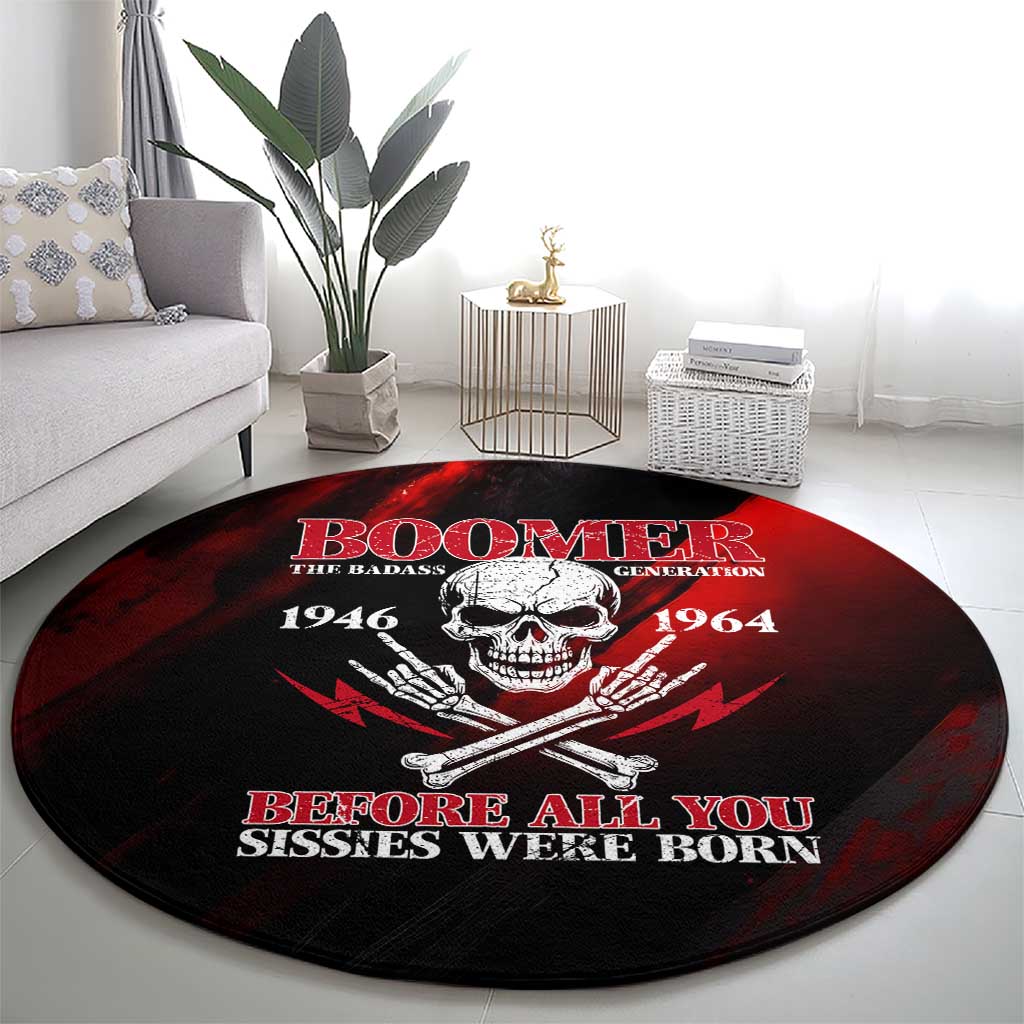 Boomer Generation Round Carpet with Skull Crossbones and Grunge Streak Pattern