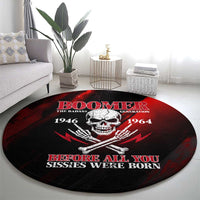 Boomer Generation Round Carpet with Skull Crossbones and Grunge Streak Pattern