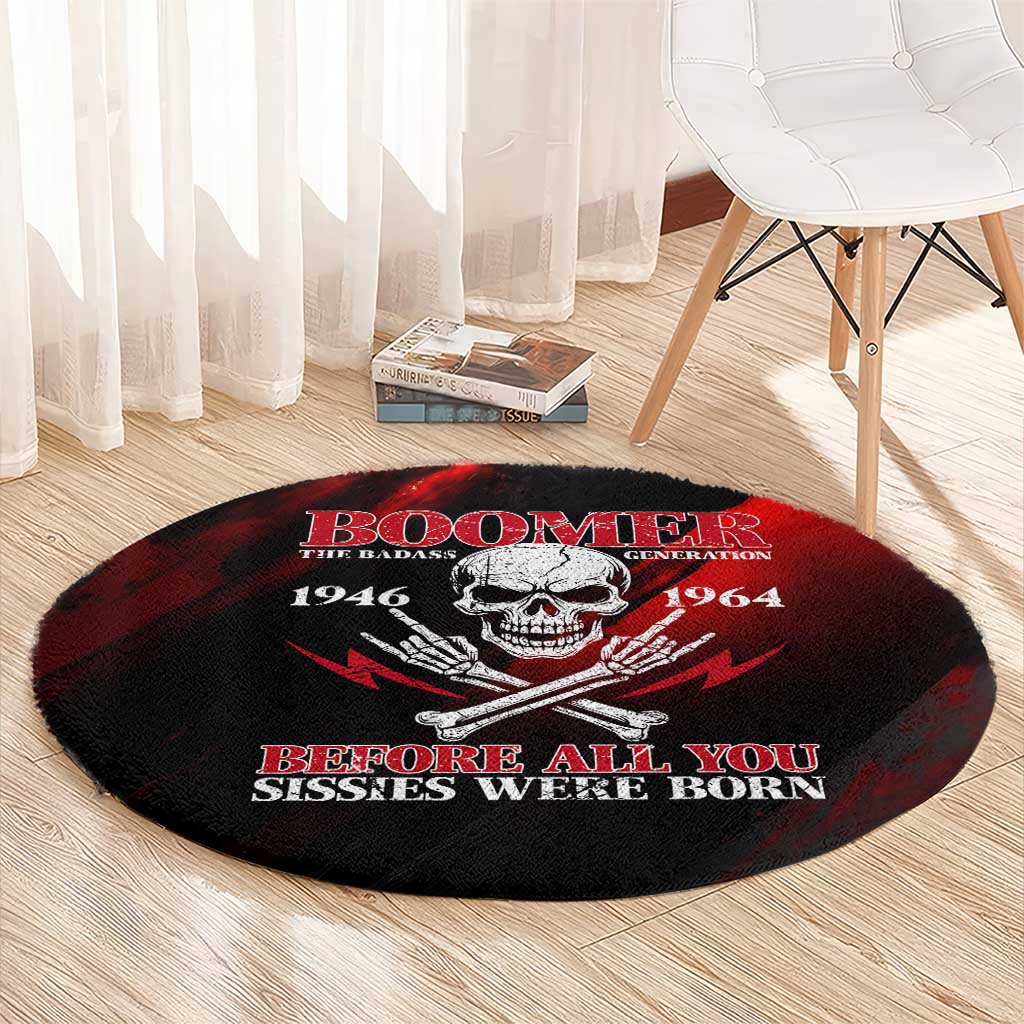 Boomer Generation Round Carpet with Skull Crossbones and Grunge Streak Pattern