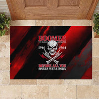 Boomer Generation Rubber Doormat with Skull Crossbones and Grunge Streak Pattern