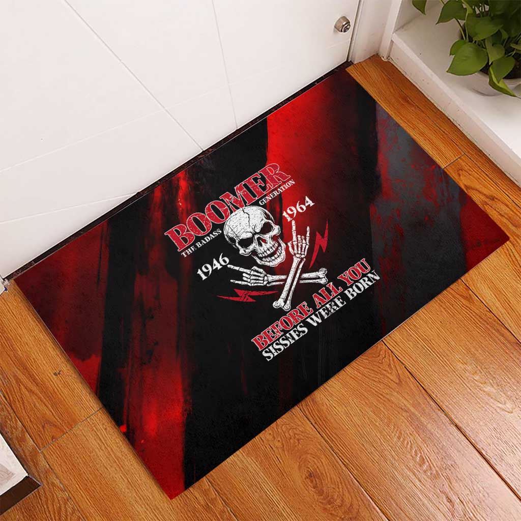 Boomer Generation Rubber Doormat with Skull Crossbones and Grunge Streak Pattern