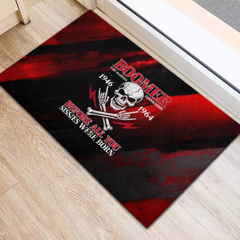 Boomer Generation Rubber Doormat with Skull Crossbones and Grunge Streak Pattern