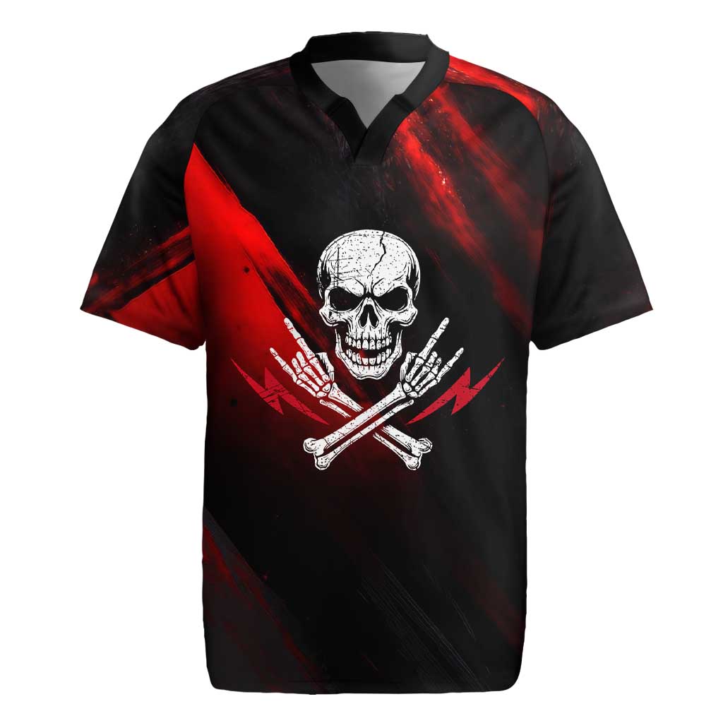 Boomer Generation Rugby Jersey with Skull Crossbones and Grunge Streak Pattern