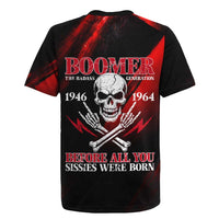 Boomer Generation Rugby Jersey with Skull Crossbones and Grunge Streak Pattern